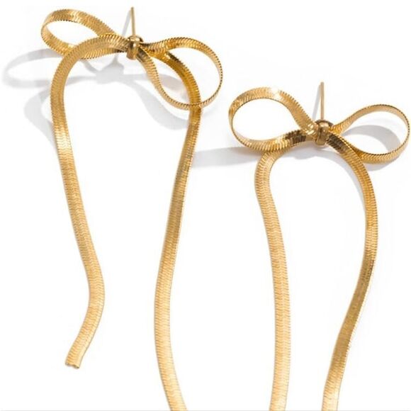 New ANTHRO X FOR LOVE AND LEMONS Bow 18k gold plated Earrings - Picture 4 of 8